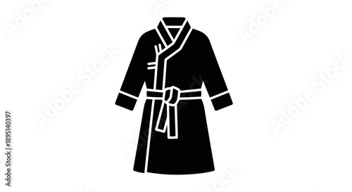Simple black and white illustration of a bathrobe with a belt.