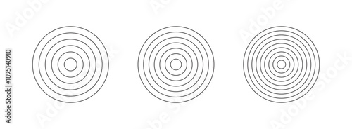 Set of three minimalist concentric circle outlines vector illustration.