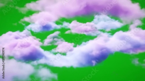 Abstract cloud formation in vibrant pastel colors against a chroma key green background