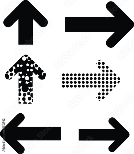 Directional arrow icons in black, solid and dotted styles, pointing up, left, right for UI and graphic design