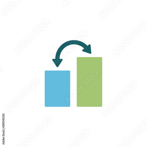 Bar chart comparison with cyclical arrow icon.
