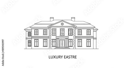 Elegant Georgian Mansion Architectural Drawing.