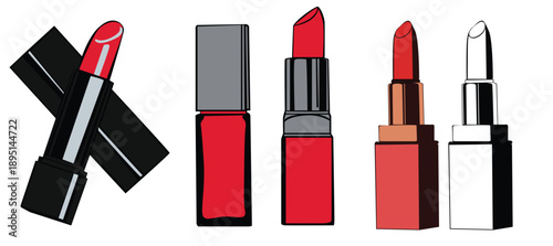 Red lipstick vector flat icon isolated on white. Flat icon, vector sign, pictogram, logo illustration. Vector, illustration