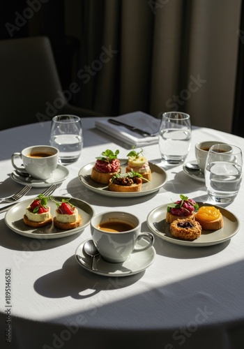 Elegant array of pastries and drinks on a table