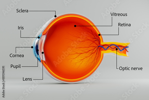 Human eye anatomy diagram in 3D for medical education