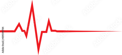 Red ECG line with heartbeat peaks followed by flatline, symbolizing heart activity and cessation for medical themes