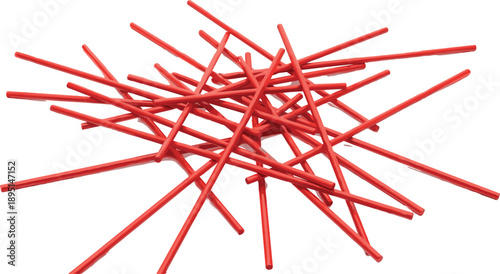 Red pick-up sticks pile for classic dexterity game and strategic play illustration