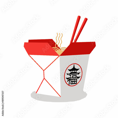 Chinese Takeout Box with Chopsticks.