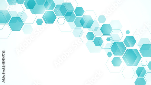 Modern hexagonal structure with bright teal gradient on white background for presentations