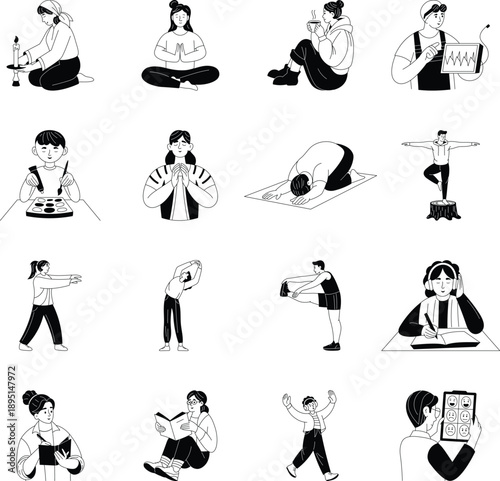 Set of Hand Drawn Healthy Lifestyle Illustrations 
