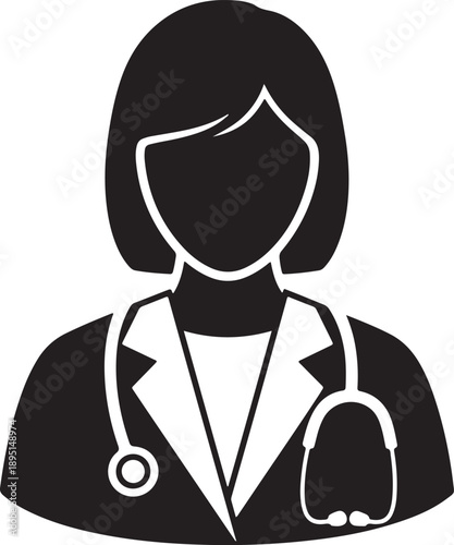 Vector  illustration of Female doctor or nurse icon with stethoscope isolated on transparent background