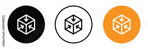 Assembly and Integration Cube Icon Set - Box with Inward Arrows Symbol

