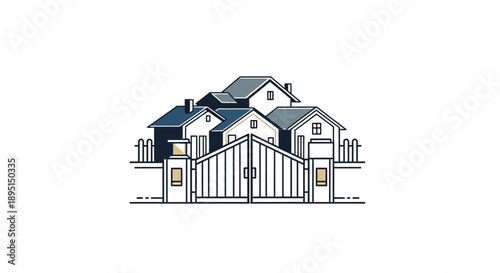 Gated Community Houses Architectural Drawing Style.