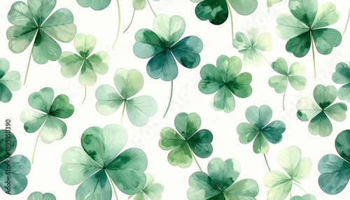 Watercolor Clover Pattern, Seamless Spring Floral Background
