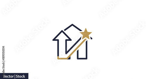 Real estate growth arrow and star icon.