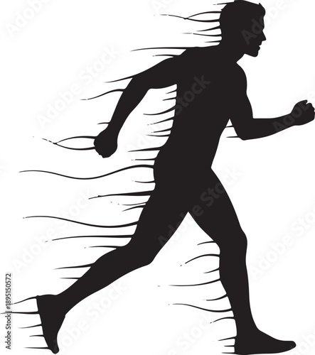 Vector  illustration of Fast running man silhouette icon with speed lines isolated on transparent background