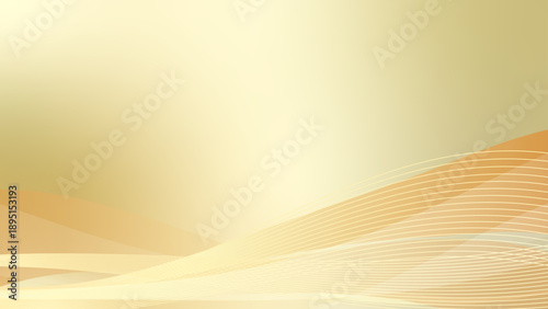 金色グラデーションとウェーブ装飾の高級フレーム背景 16:9