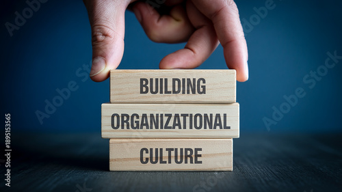 Hand Stacking Wooden Blocks Building Organizational Culture Concept