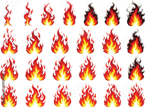 Colorful Cartoon of Various Flames fire fireballs blaze