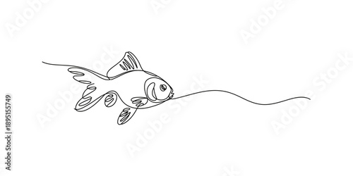 Continuous line art drawing of a goldfish swimming in a minimalist style Vector, illustration