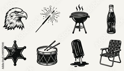 Vintage Americana Vector Set: Retro 4th of July and Summer Holiday Icons