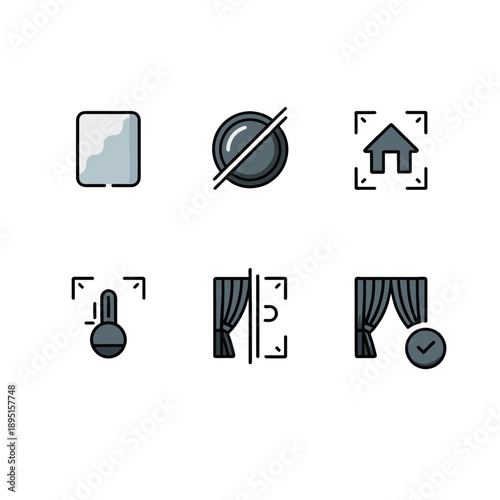 Vector UI icons for transparency control and passthrough states. Professional assets for minimalist spatial interfaces, "calm tech" XR systems, and digital materiality design.