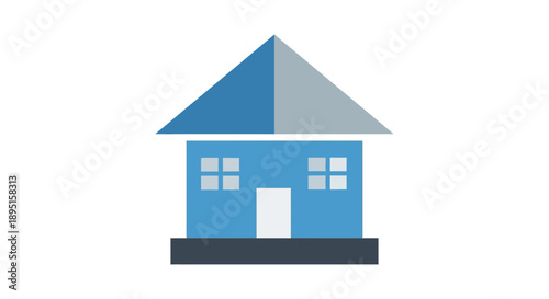 Simple blue house illustration with white door and windows 1.