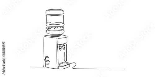 Continuous line art illustration of a standing water cooler dispenser Vector, illustration