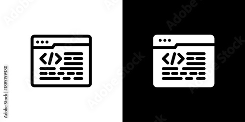 Coding icon concept with flat Black White Background. Vector illustration.