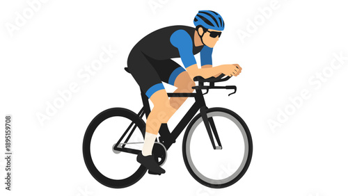 Cyclist in blue helmet and gear riding road bike