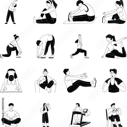 Pack of Yoga and Recovery Hand Drawn Illustrations 
