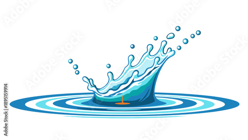 Dynamic water splash with ripples on white background