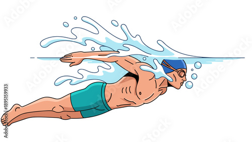 Dynamic male swimmer in action with splashing water