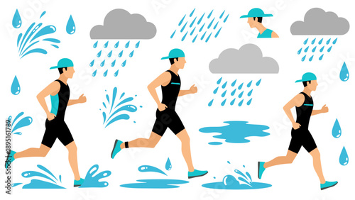 Runner in the rain: dynamic athletic figures with weather elements