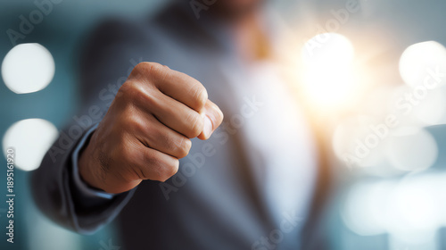 Wallpaper Mural Close-up of a determined businessman with clenched fist, symbolizing strength and confidence in the corporate world. Torontodigital.ca