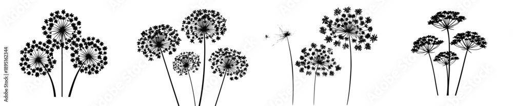 Obraz premium Whispers of the Wild: A Silhouette of Dandelion Heads and Stems