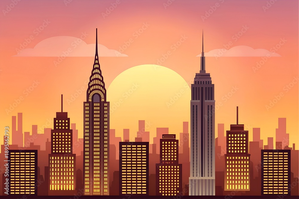 Naklejka premium New York City skyline at sunset