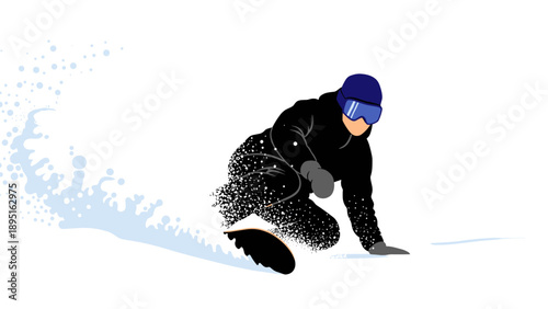 Dynamic snowboarder in motion capturing winter adventure in minimalist style