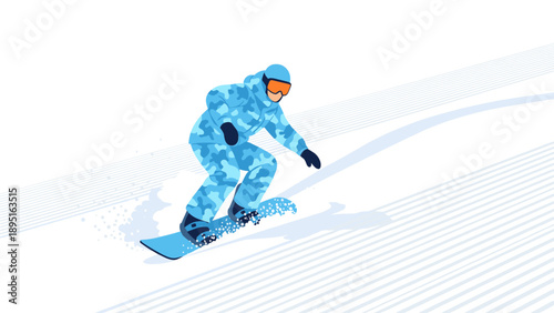 Snowboarder in motion on mountain slope in winter sport activity