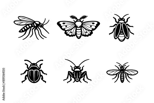 Insects and bugs icon set. Containing mosquito, moth, beetle, bee, fly, and more.