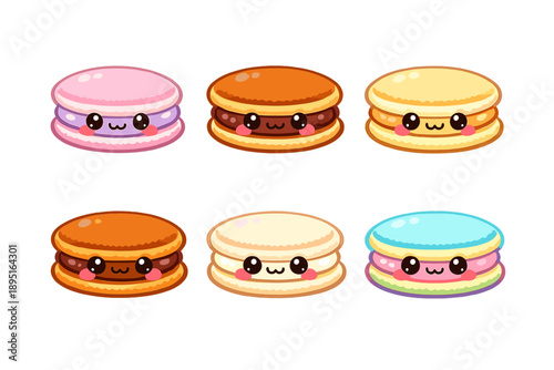 Food and dessert icon set. Containing macaron, pastry, sweet, treat, chocolate, cream, sugar, flavor, delicious, snack, cake, bakery, gourmet,