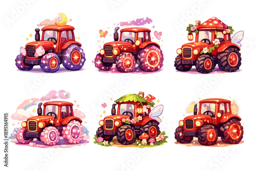 Tractor icon set. Featuring agricultural, farming, machinery, vehicle, harvest, produce, soil, crop, gardening, and more.