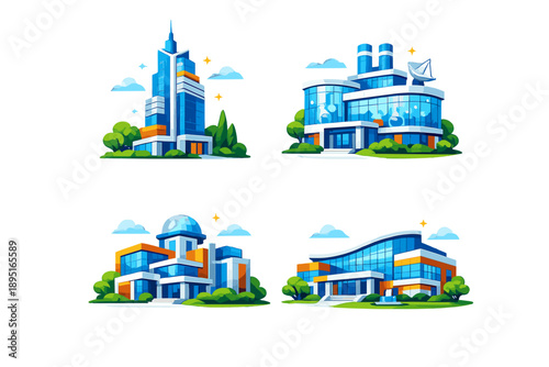 Building and architecture icon set. Featuring skyscraper, factory, museum, office, structure, design, space, construction, urban.
