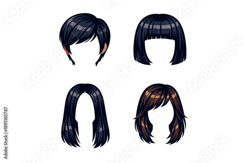 Hairstyle Icons Set: Featuring Bob, Long, Pixie, and Curly Styles