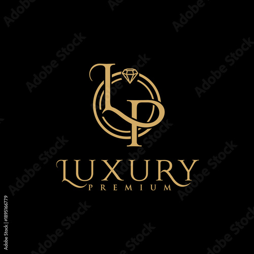 Bilde på lerret Luxury Premium Logo Emblem: Gold Intertwined Letters L and P with Diamond Symbol