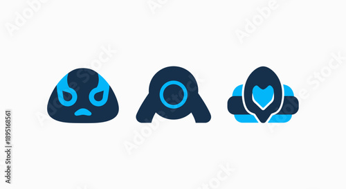 Abstract Character Icons: Emoji Faces, Camera Lens, Heart - Emotions, Surveillance, Love Concepts