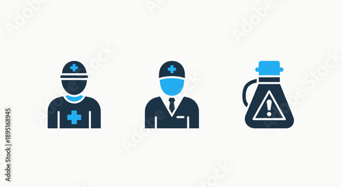 Medical Icons: Healthcare Worker, Doctor, and Chemical Hazard for Medical Industry Concepts