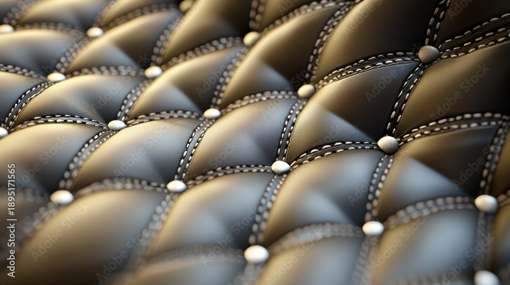 Naklejka premium Close-up of tufted black leather upholstery.