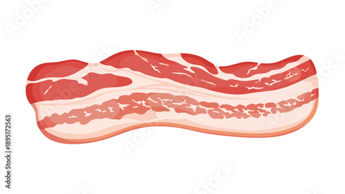 Strip of fresh raw salted pork bacon with layers of red meat and white fat isolated on a clean white background.