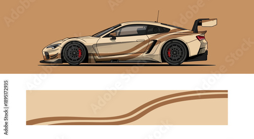 Golden brown sports race car silhouette with sleek curves on a tan background.